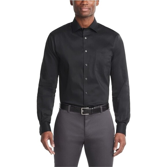 Van Heusen Men's Stain Shield Regular Fit Dress Shirt Black M 15-15.5/32-33 - Picture 1 of 3
